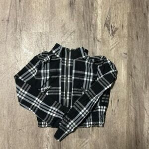 Joujou Womens Black White Plaid Hooded Jacket Full Zip Crop Rain Coat Large
